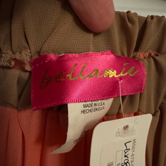 Full Length Maxi Sheer Taupe & Coral Pleated Elastic Waist Skirt - Picture 8 of 8